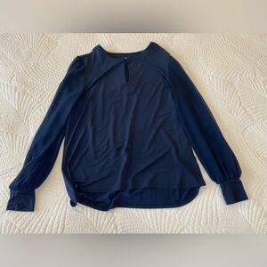 Suzy Shier Navy Keyhole Long-Sleeve Blouse